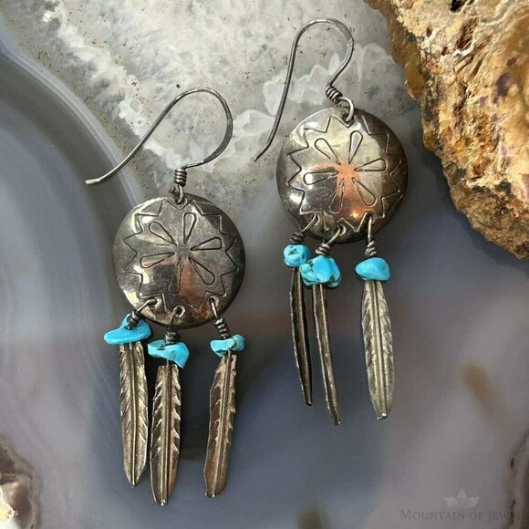 Jewelry - Vintage Native American Silver Turquoise w/Feather Dangle Earrings For Women